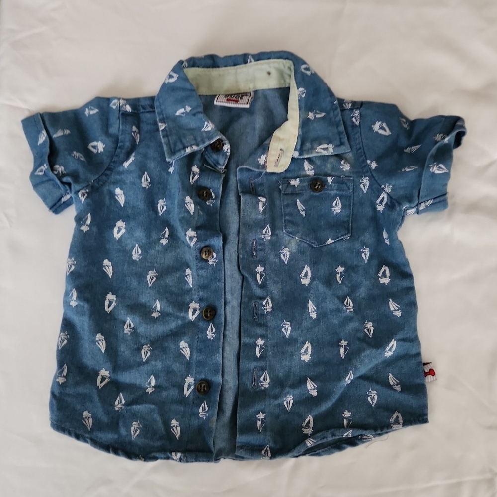 Dapper dude infant boy 12m blue sailor button shirt #BC1